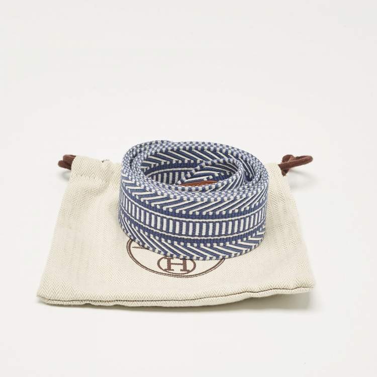 Pre Owned Hermes Ecru/Bleu Brighton/Gold Toile and Swift Leather Sangle Cavale Bag Strap