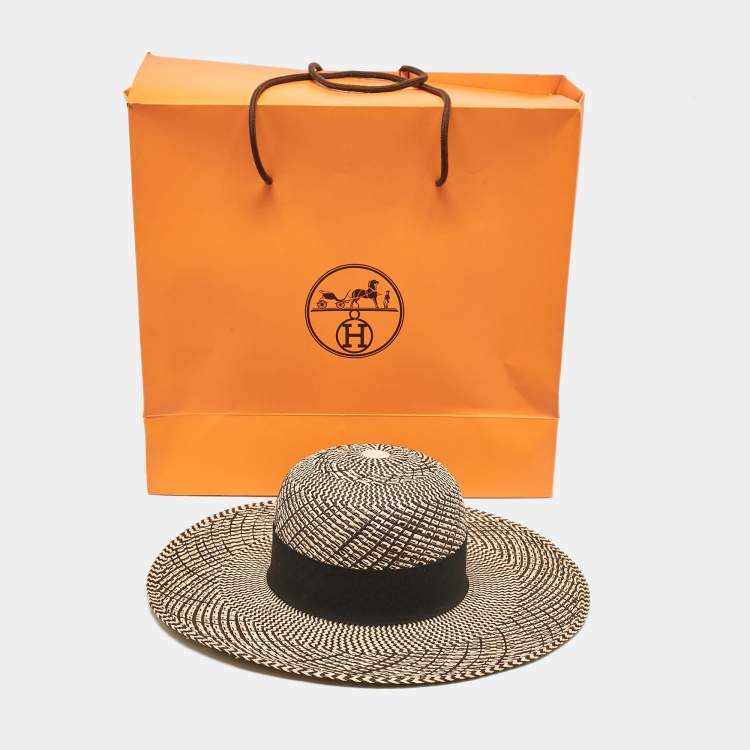 Pre Owned Hermès Beige/Black Straw Anouk Panama Hat