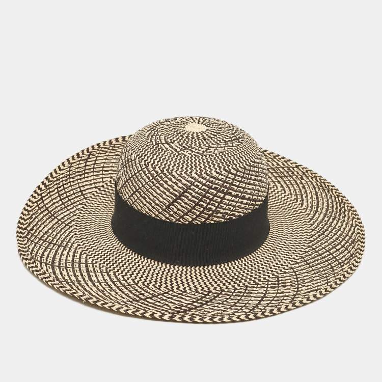 Pre Owned Hermès Beige/Black Straw Anouk Panama Hat