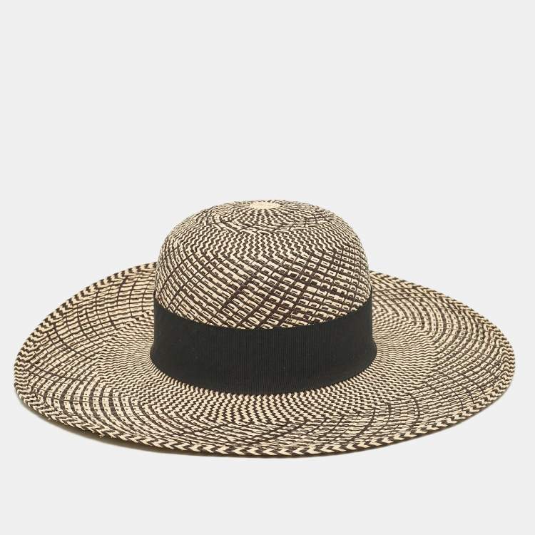 Pre Owned Hermès Beige/Black Straw Anouk Panama Hat