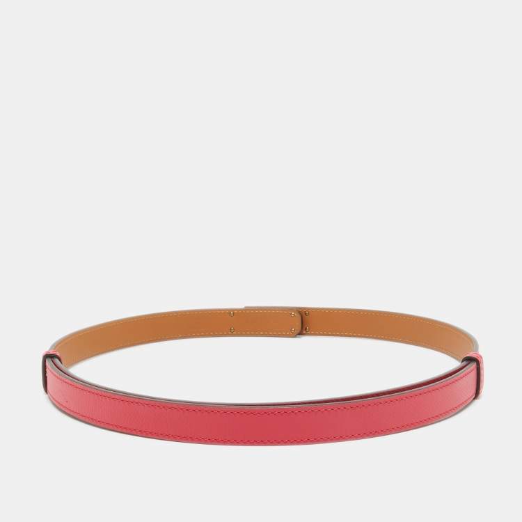 Pre Owned Hermes Rose Extreme Epsom Leather Gold Tone Finish Kelly 18 Adjustable Belt