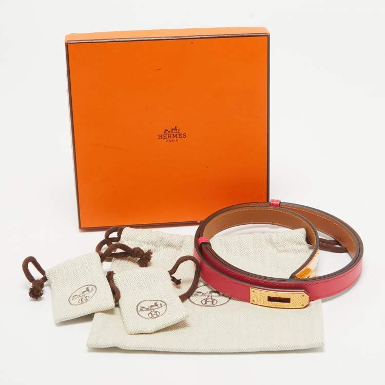 Pre Owned Hermes Rose Extreme Epsom Leather Gold Tone Finish Kelly 18 Adjustable Belt