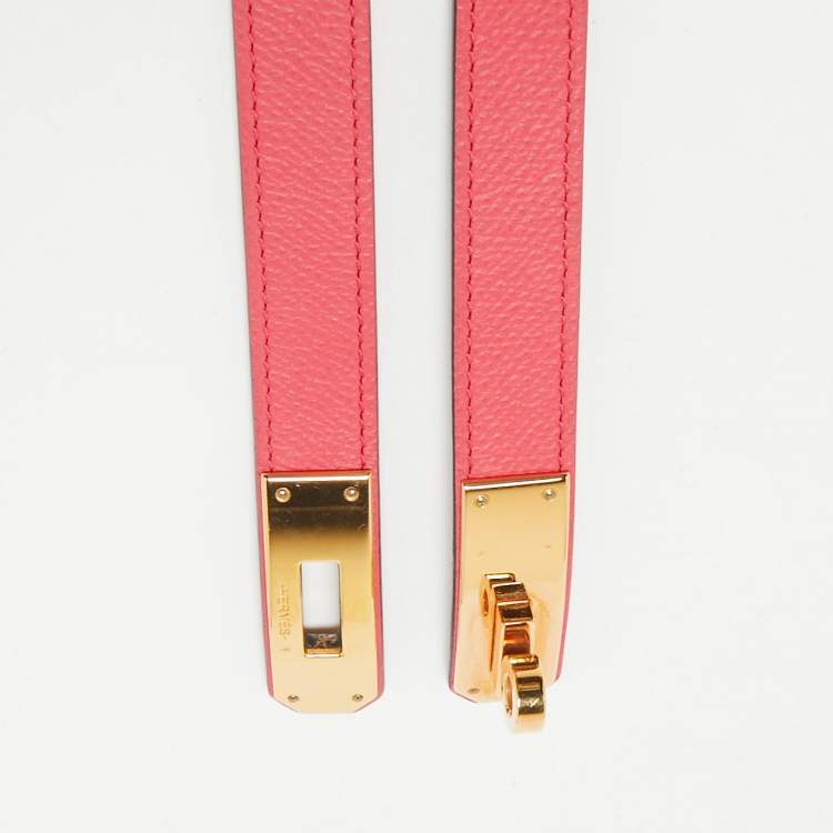 Pre Owned Hermes Rose Extreme Epsom Leather Gold Tone Finish Kelly 18 Adjustable Belt