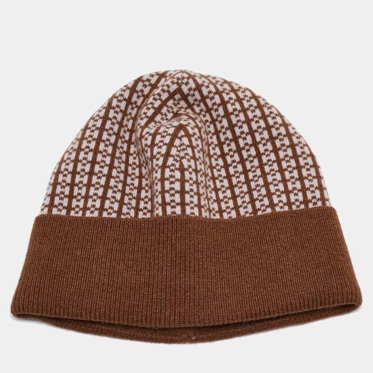 Pre Owned Hermes Brown H Jacquard Cashmere Beanie 