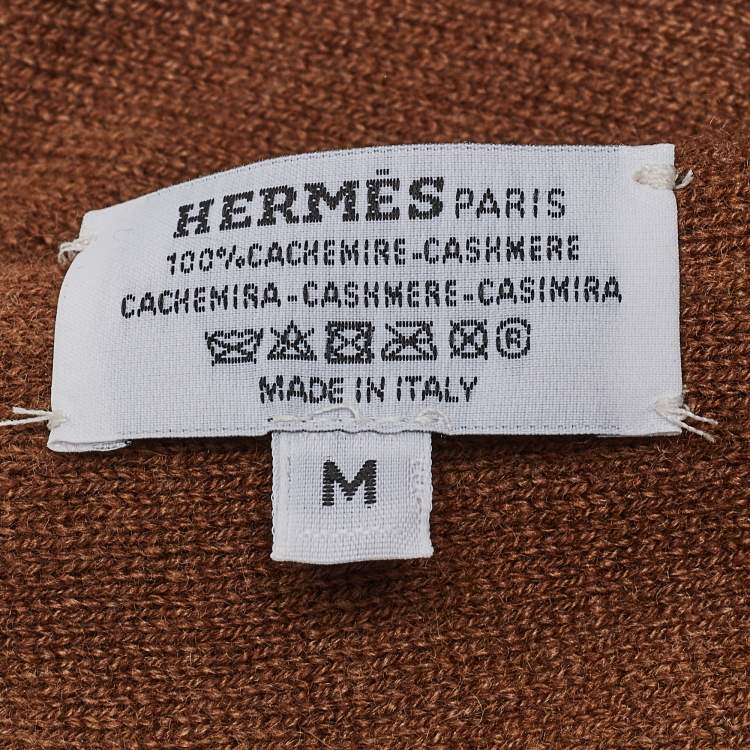 Pre Owned Hermes Brown H Jacquard Cashmere Beanie 