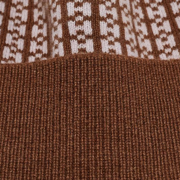Pre Owned Hermes Brown H Jacquard Cashmere Beanie 