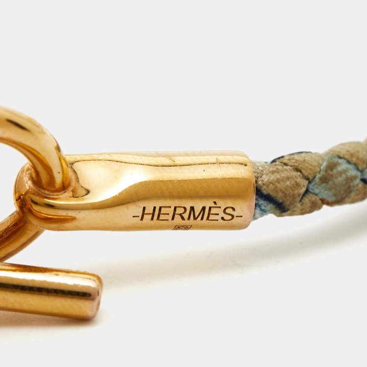 Pre Owned Hermes Glenan Printed Silk Gold Plated Bracelet