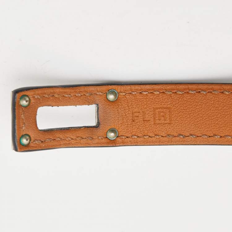 Pre Owned Hermes Kelly Navy Blue Leather Palladium Plated Double Wrap Bracelet