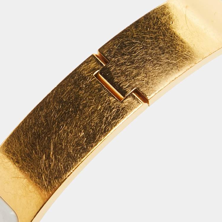 Pre Owned Hermes Clic H  White Enamel Gold Plated Bracelet