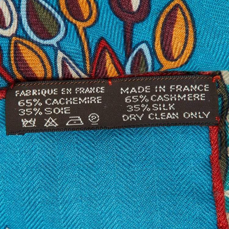 Pre Owned Hermès Canard Blue Fleurs et Papillons de Tissus Cashmere & Silk Shawl