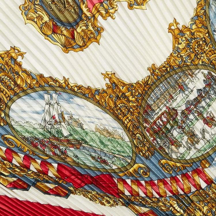 Pre Owned Hermes Red L'Entente Cordiale Silk Plissé Scarf