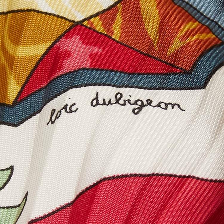 Pre Owned Hermes Red L'Entente Cordiale Silk Plissé Scarf