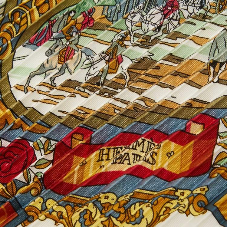 Pre Owned Hermes Red L'Entente Cordiale Silk Plissé Scarf