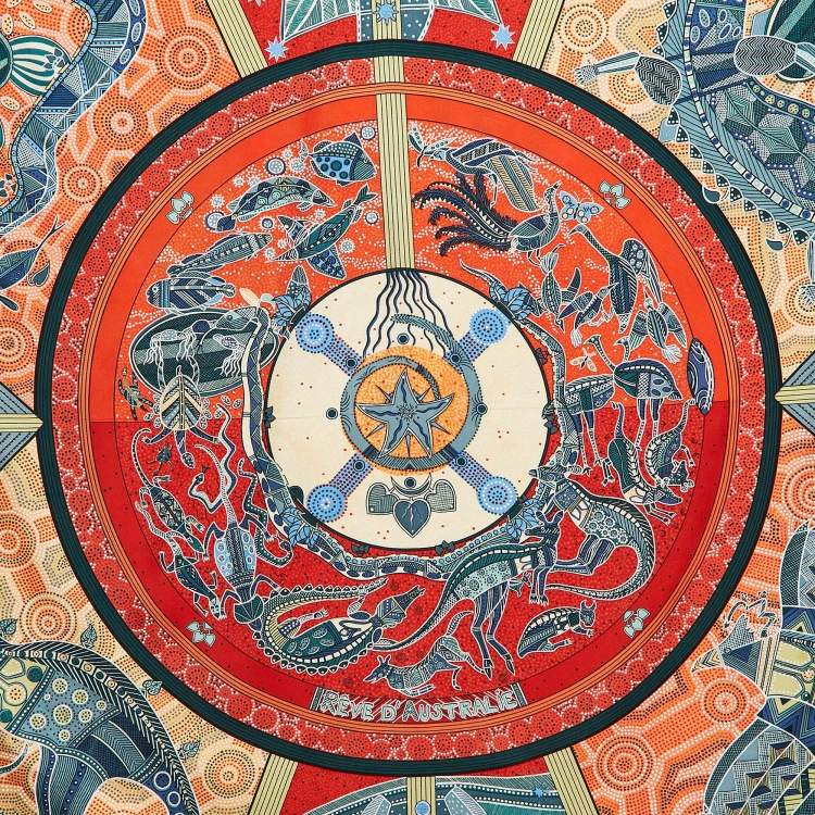 Pre Owned Hermès Red Printed Silk  Reve d'Australie Square Scarf