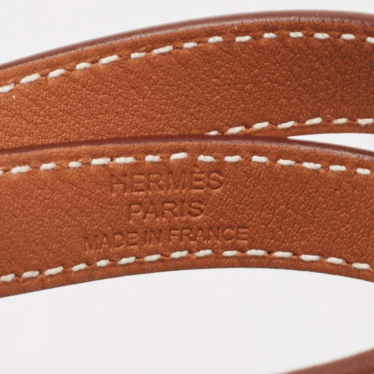 Pre Owned Hermes Kelly Double Tour Leather Palladium Plated Wrap Bracelet