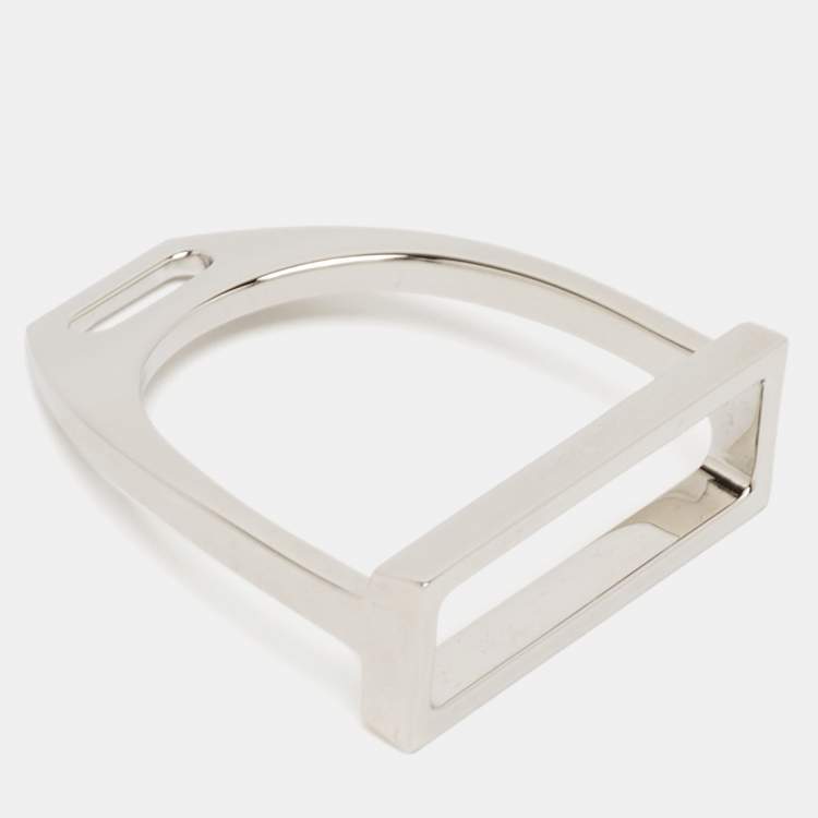 Pre Owned Hermès Etrier 90 Palladium Plated Scarf Ring