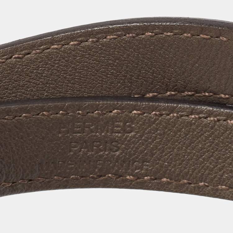 Pre Owned Hermès Kelly Double Tour Leather Palladium Plated Wrap Bracelet