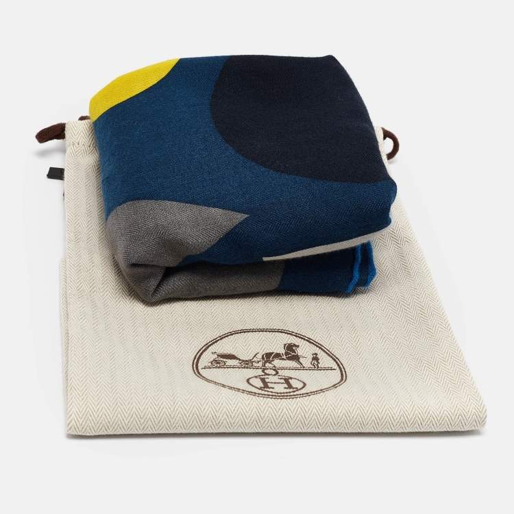 Pre Owned Hermès Blue Printed Cashmere Blend Jeu d'Adresse Scarf