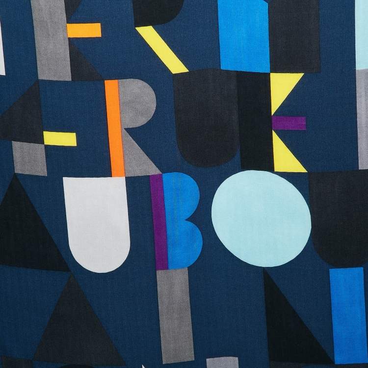 Pre Owned Hermès Blue Printed Cashmere Blend Jeu d'Adresse Scarf