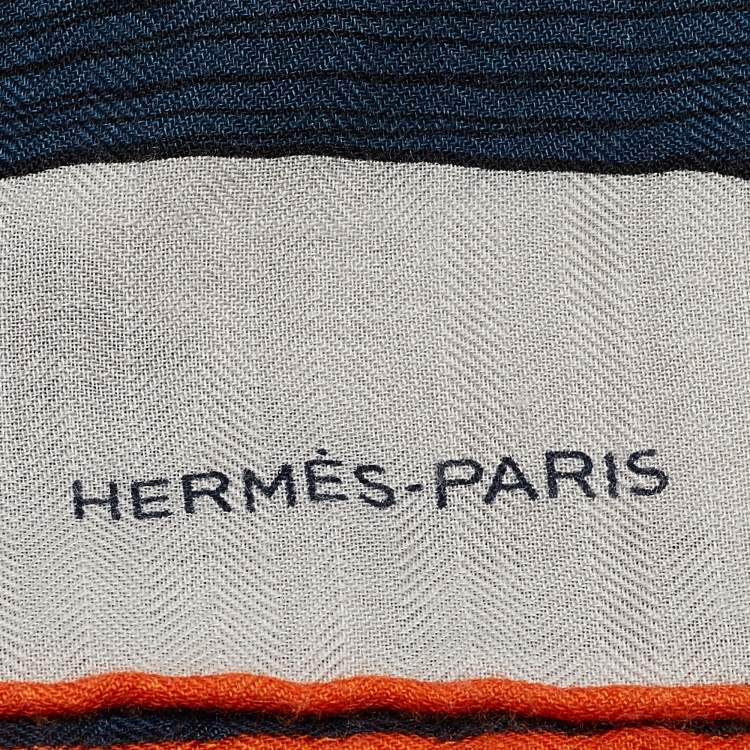 Pre Owned Hermès Grey Printed Cashmere Blend Mysterious Rider Scarf