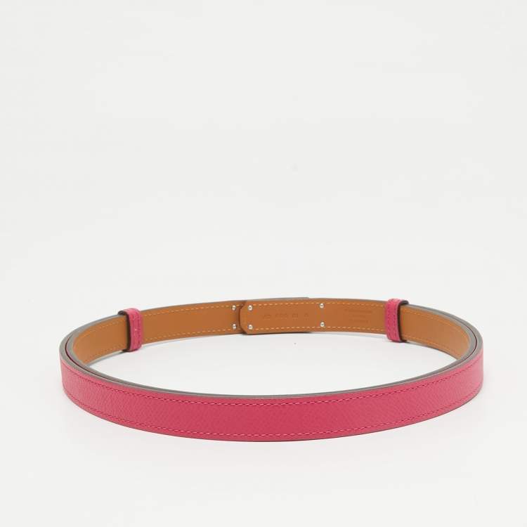 Pre Owned Hermes Rose Mexico Epsom Leather Palladium Finish Kelly 18 Belt Adjustable