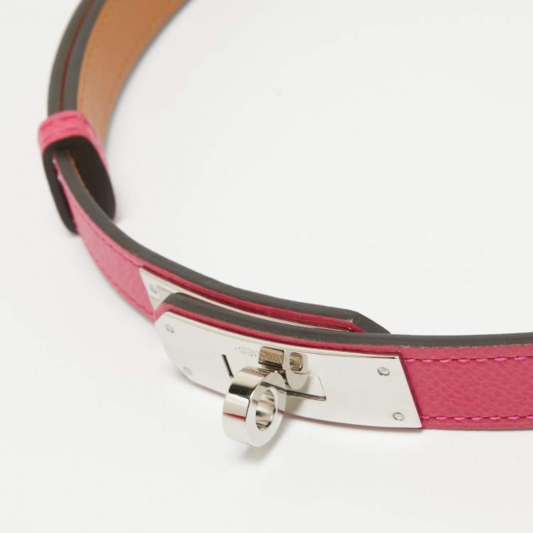Pre Owned Hermes Rose Mexico Epsom Leather Palladium Finish Kelly 18 Belt Adjustable