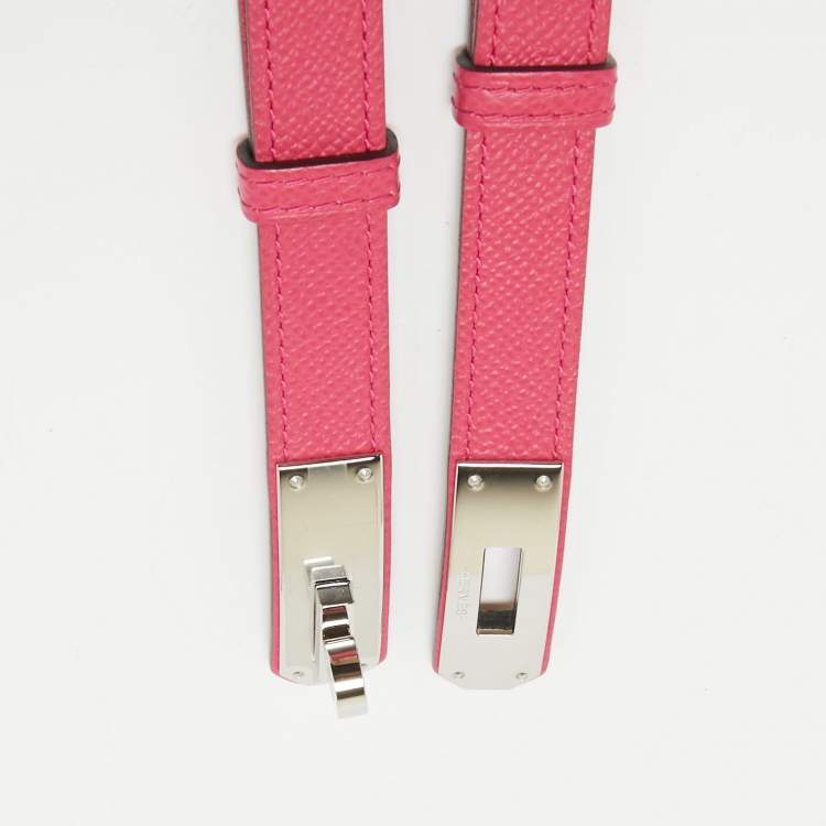 Pre Owned Hermes Rose Mexico Epsom Leather Palladium Finish Kelly 18 Belt Adjustable