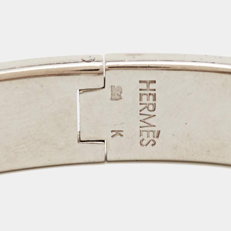 Pre Owned Hermès Clic H Orange Enamel Palladium Plated Bracelet
