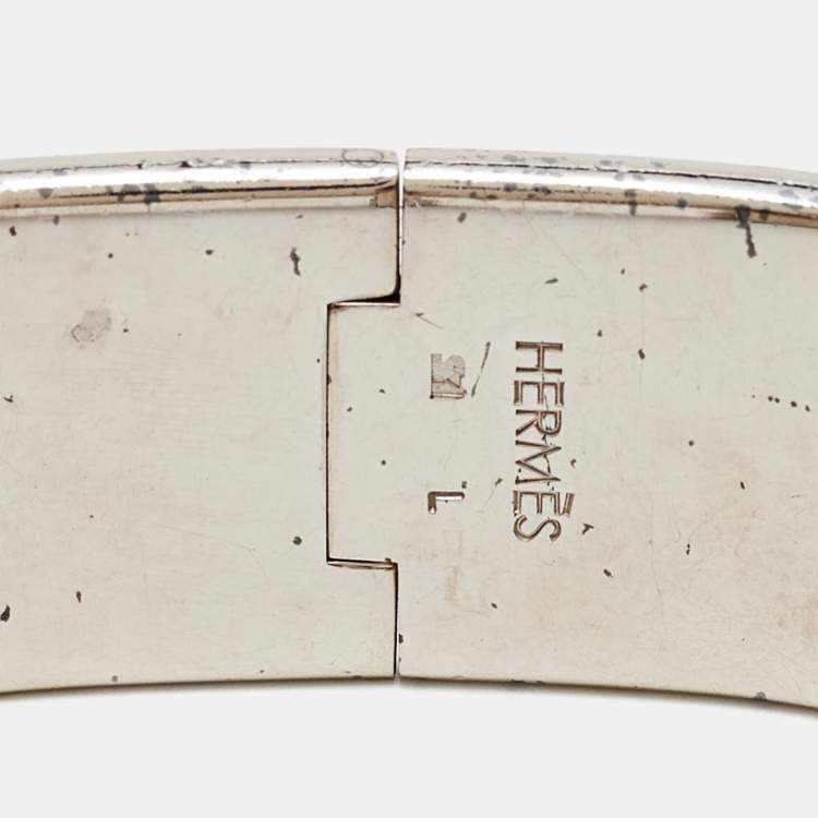Pre Owned Hermès Clic Clac H White Enamel Palladium Plated Bracelet