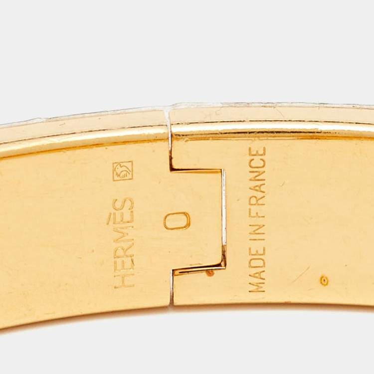 Pre Owned Hermès Clic H Blue Enamel Gold Plated Bracelet