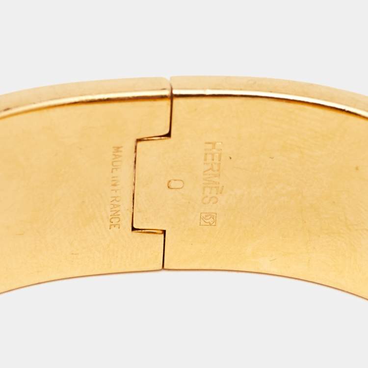 Pre Owned Hermès Clic H Green Enamel Gold Plated Bracelet
