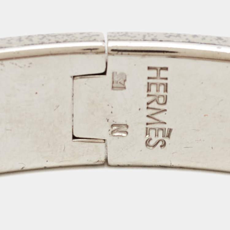Pre Owned Hermès Clic H Blue Enamel Palladium Plated Bracelet