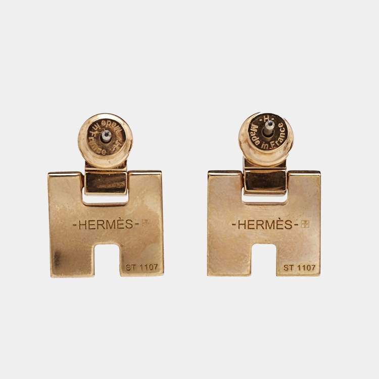 Pre Owned Hermès Eileen Enamel Gold Tone Earrings