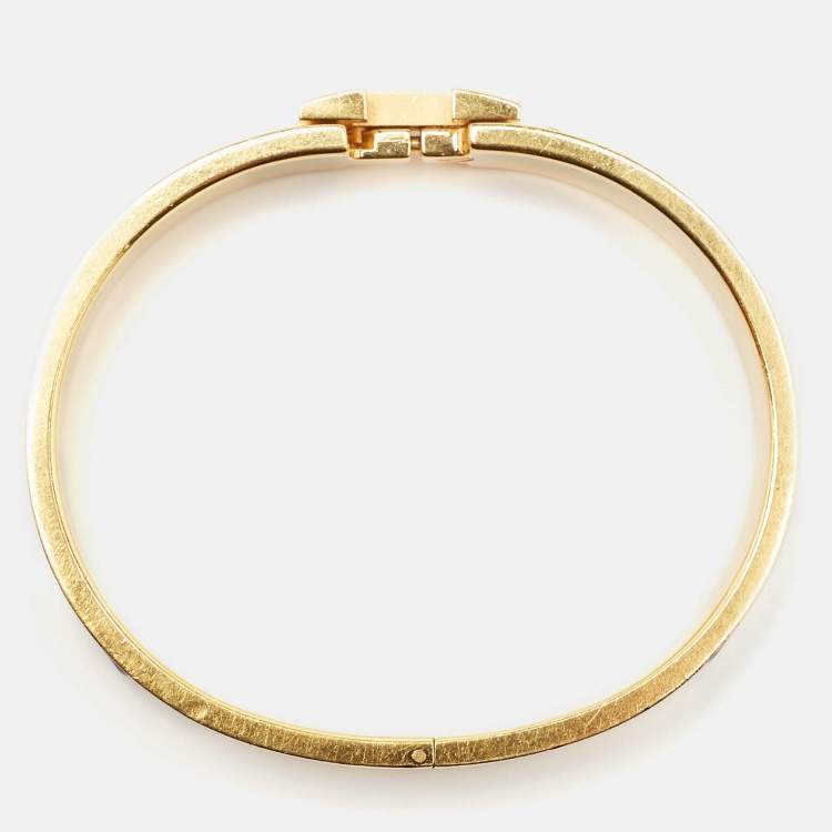 Pre Owned Hermès Clic H Black Enamel Gold Plated Bracelet