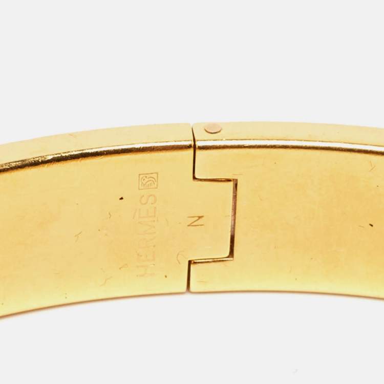 Pre Owned Hermès Clic H Black Enamel Gold Plated Bracelet
