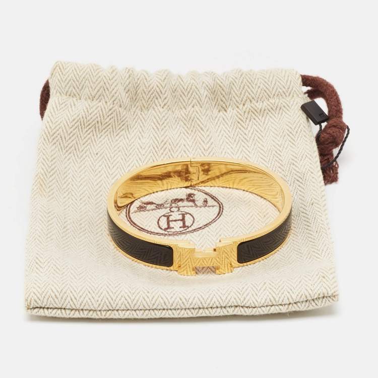 Pre Owned Hermès Clic H Black Enamel Gold Plated Bracelet