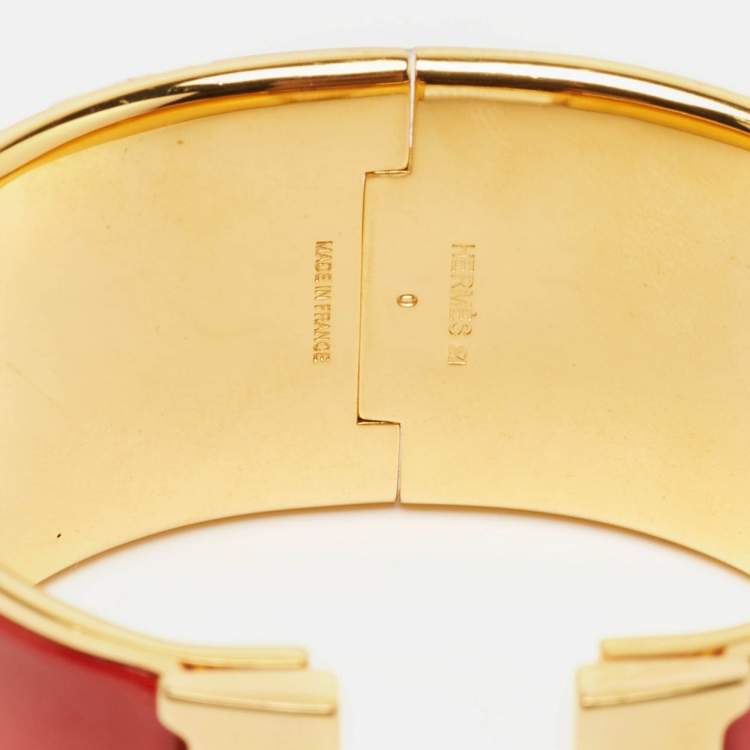 Pre Owned Hermès Clic Clac H Enamel Gold Plated Extra Wide Bracelet