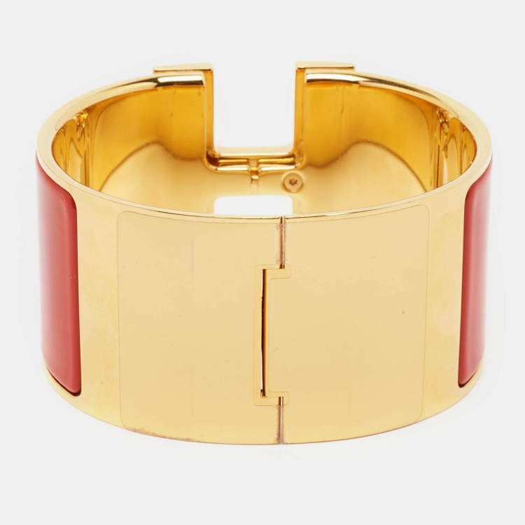 Pre Owned Hermès Clic Clac H Enamel Gold Plated Extra Wide Bracelet