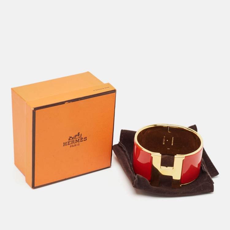 Pre Owned Hermès Clic Clac H Enamel Gold Plated Extra Wide Bracelet