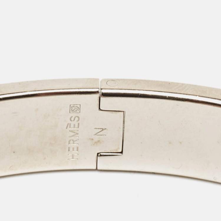 Pre Owned Hermès Clic H White Enamel Palladium Plated Bracelet