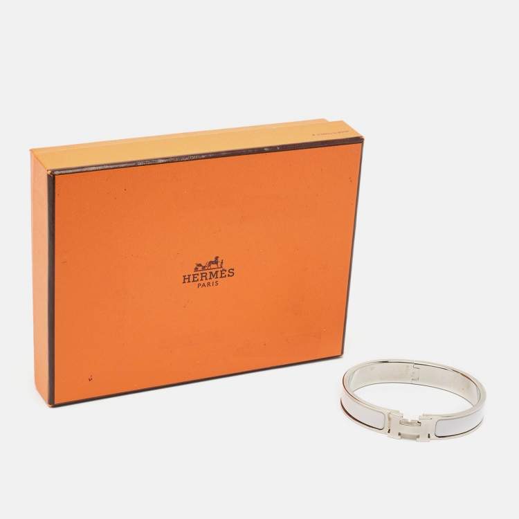 Pre Owned Hermès Clic H White Enamel Palladium Plated Bracelet