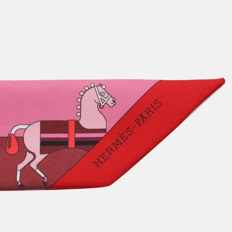 Pre Owned Hermes Red/Pink Printed Silk Rocabar Twilly