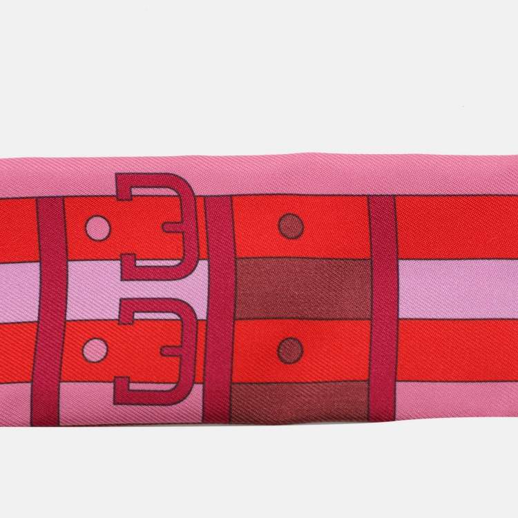 Pre Owned Hermes Red/Pink Printed Silk Rocabar Twilly