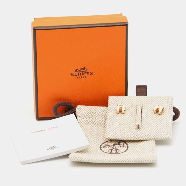 Pre Owned Hermès Mini Pop H White Enamel Gold Plated Earrings