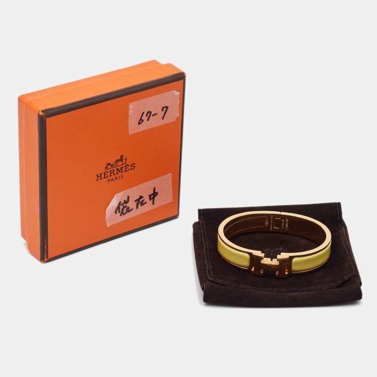 Pre Owned Hermès Clic H Yellow Enamel Gold Plated Bracelet
