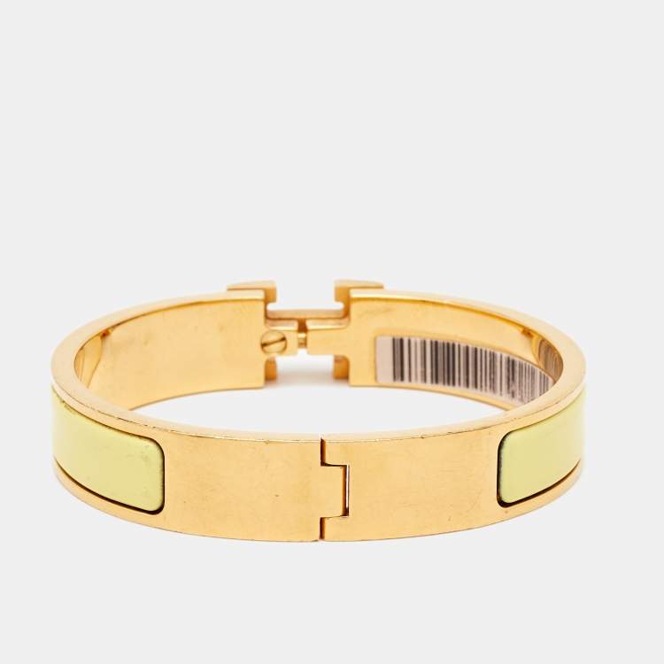 Pre Owned Hermès Clic H Yellow Enamel Gold Plated Bracelet