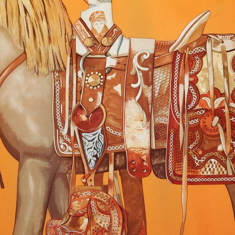 Pre Owned Hermès Orange Mon Petit Cheval Mexican Silk Scarf
