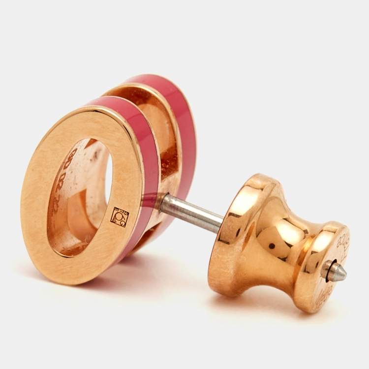 Pre Owned Hermès Mini Pop H Pink Enamel Gold Tone Stud Earrings