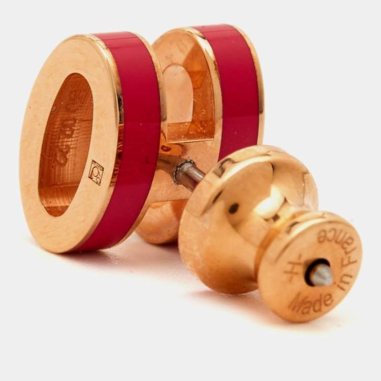Pre Owned Hermès Mini Pop H Pink Enamel Gold Tone Stud Earrings