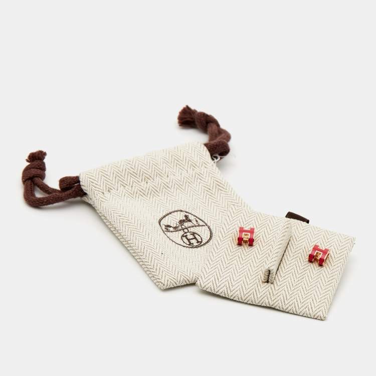 Pre Owned Hermès Mini Pop H Pink Enamel Gold Tone Stud Earrings